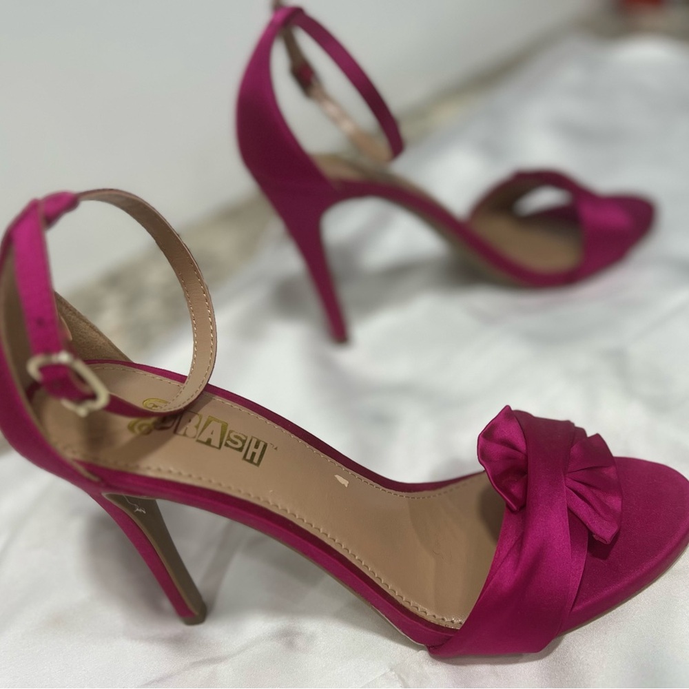 Brash Hot Pink Satin Heels with Bow